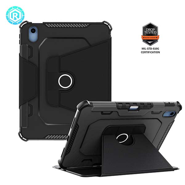 ROISKIN For iPad Case With 360º Kickstand, Airbag Protection Glossy Leather Cover With Sleep/Wake Feature