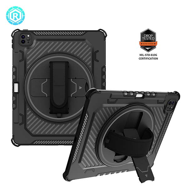 ROISKIN For iPad Case with 360º Rotating Kickstand Hand/Shoulder Strap, Airbag Protection Cover