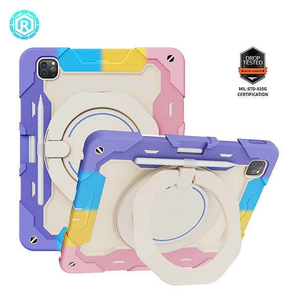 ROISKIN For iPad Case With 360º Rotating Kickstand & Shoulder Strap, Shock & Drop Protection Cover With Pen Holder