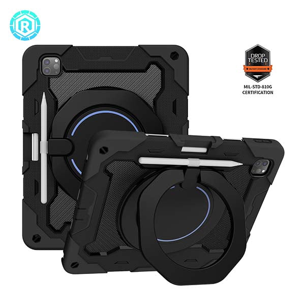 ROISKIN For iPad Case With 360º Rotating Kickstand & Shoulder Strap, Shock & Drop Protection Cover With Pen Holder